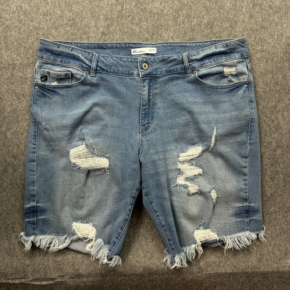 KanCan High Rise Bermuda Jean Shorts Women's Size 22 Fray Hem Distressed Denim